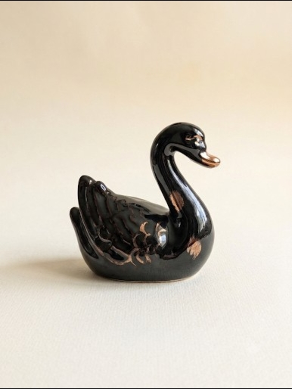 Vintage Black Glazed Swan Figurine